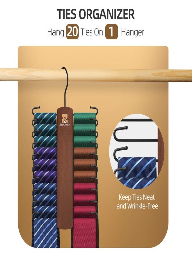 ZEDODIER Wooden Tie Rack, Tie Hanger for Men Closet, 20 Storage Capacity, Non-Slip Rotatable Tie Organizer, Hanging Space Saving Holder, Vintage - Image 2